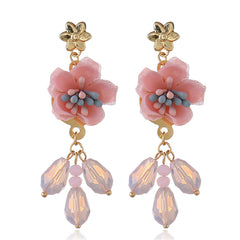 Pink & Blue Enamel Flower Drop Earrings