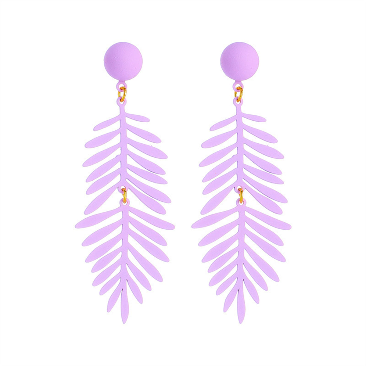 Purple Enamel & 18K Gold-Plated Leaves Drop Earrings