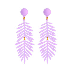 Purple Enamel & 18K Gold-Plated Leaves Drop Earrings