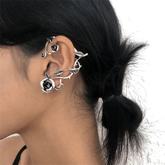 Black Enamel & Silver-Plated Rose Ear Cuff