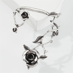 Black Enamel & Silver-Plated Rose Ear Cuff