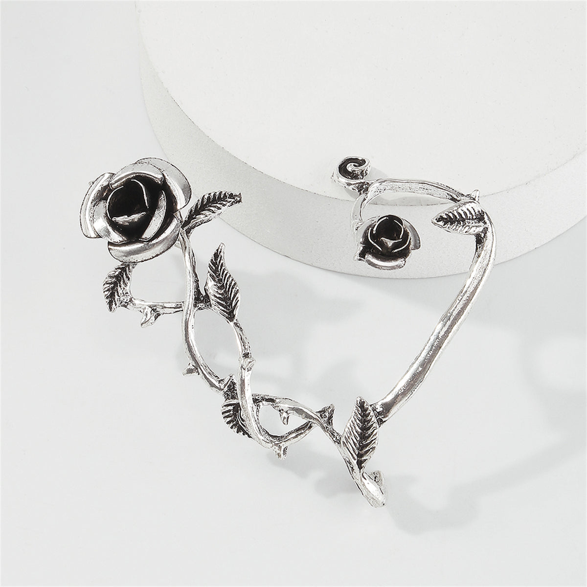 Black Enamel & Silver-Plated Rose Ear Cuff