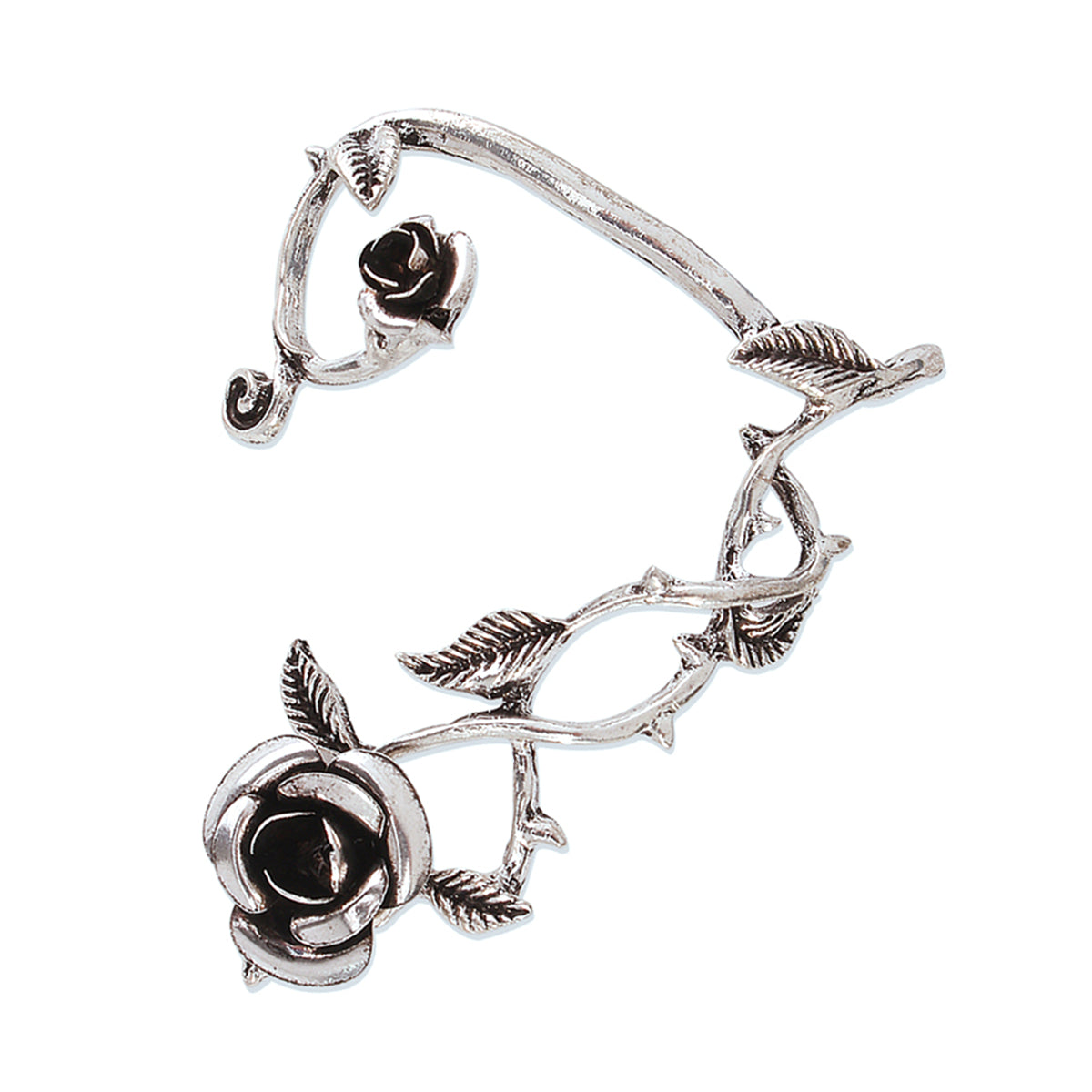 Black Enamel & Silver-Plated Rose Ear Cuff