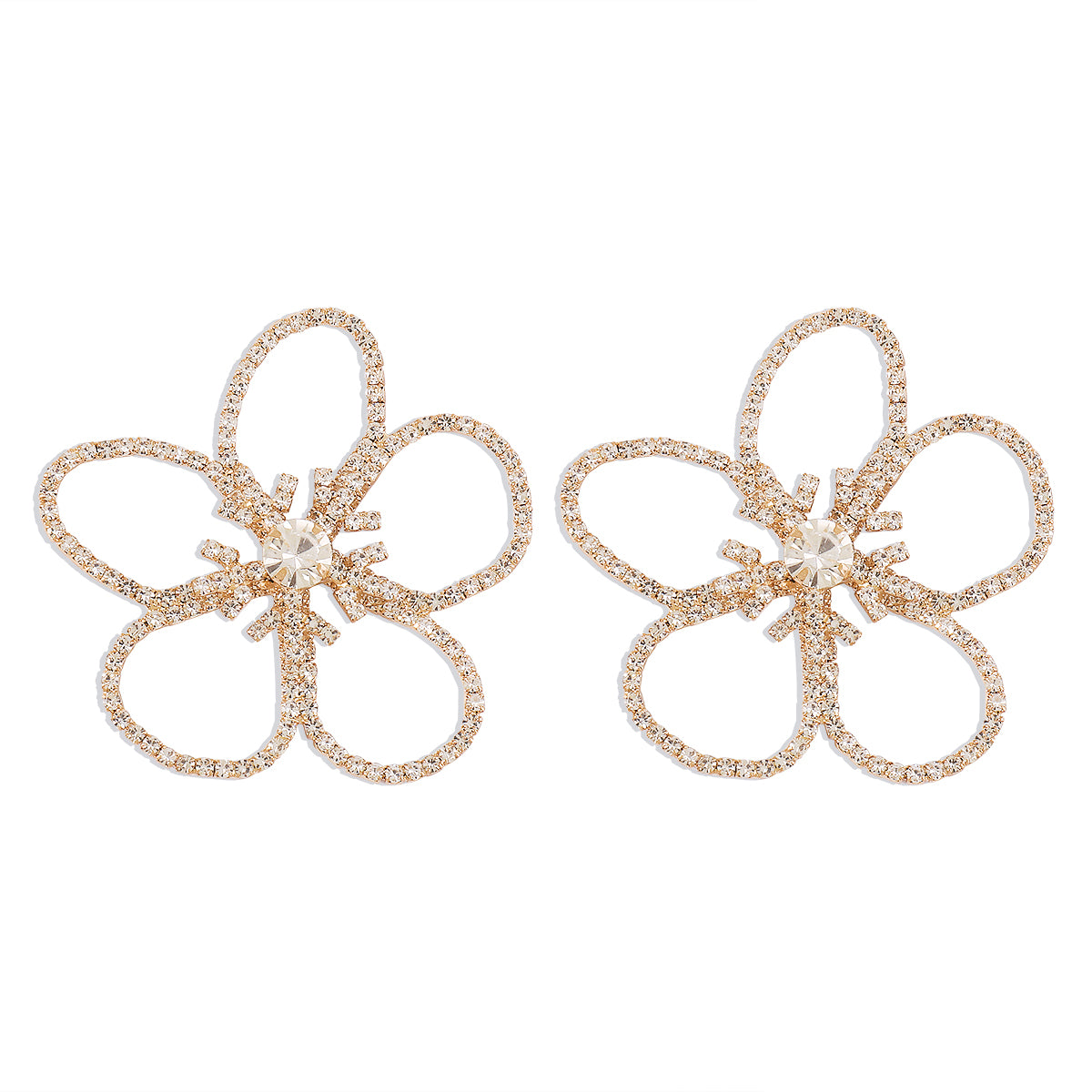 Crystal & Cubic Zirconia 18K Gold-Plated Open Flower Stud Earrings