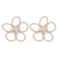 Crystal & Cubic Zirconia 18K Gold-Plated Open Flower Stud Earrings