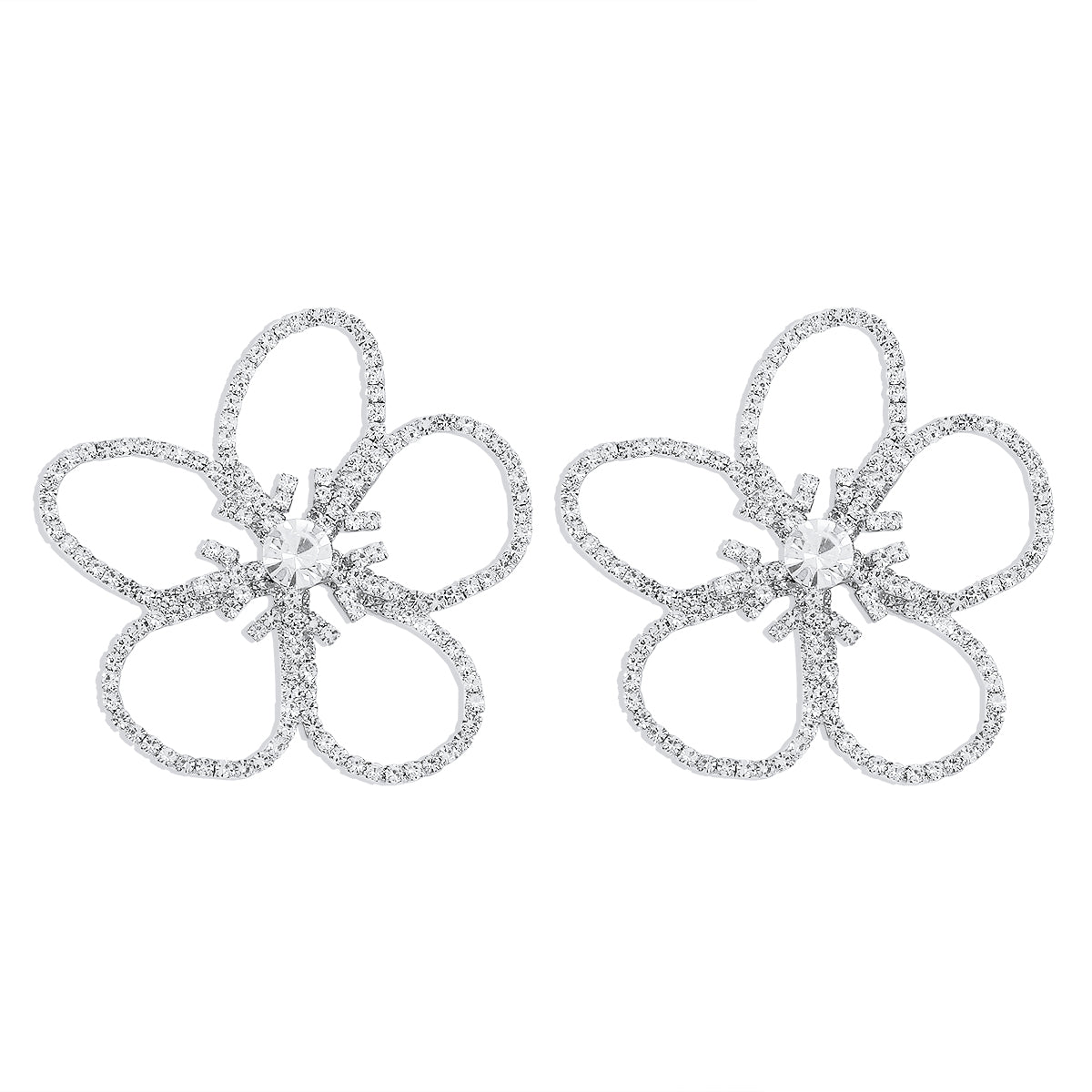 Crystal & Cubic Zirconia Open Flower Stud Earrings