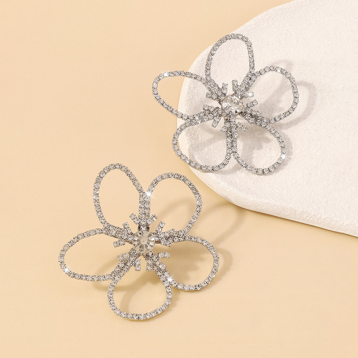 Crystal & Cubic Zirconia Open Flower Stud Earrings