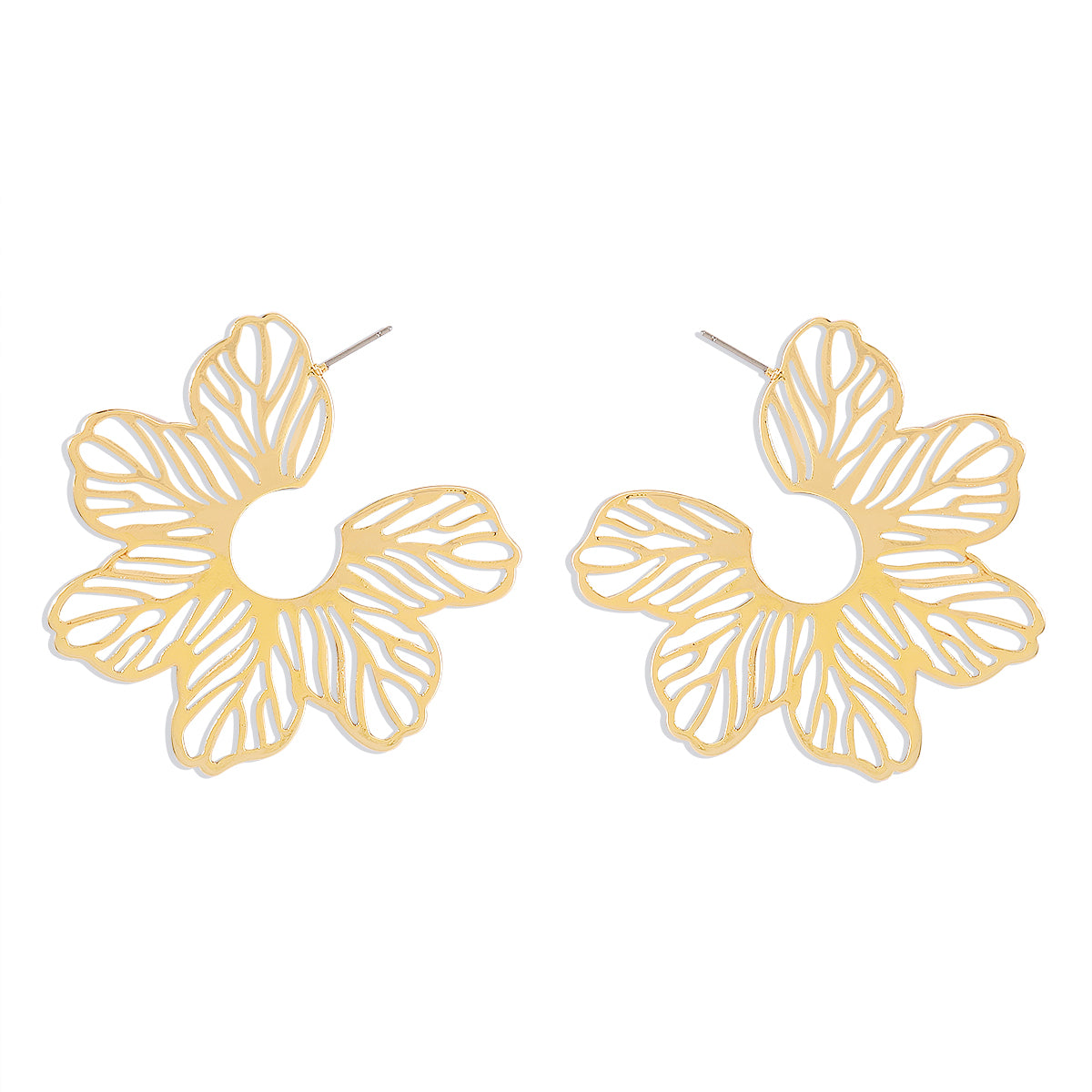 18K Gold-Plated Cutout Flower Huggie Earrings