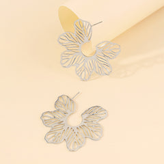 Silver-Plated Cutout Flower Huggie Earrings