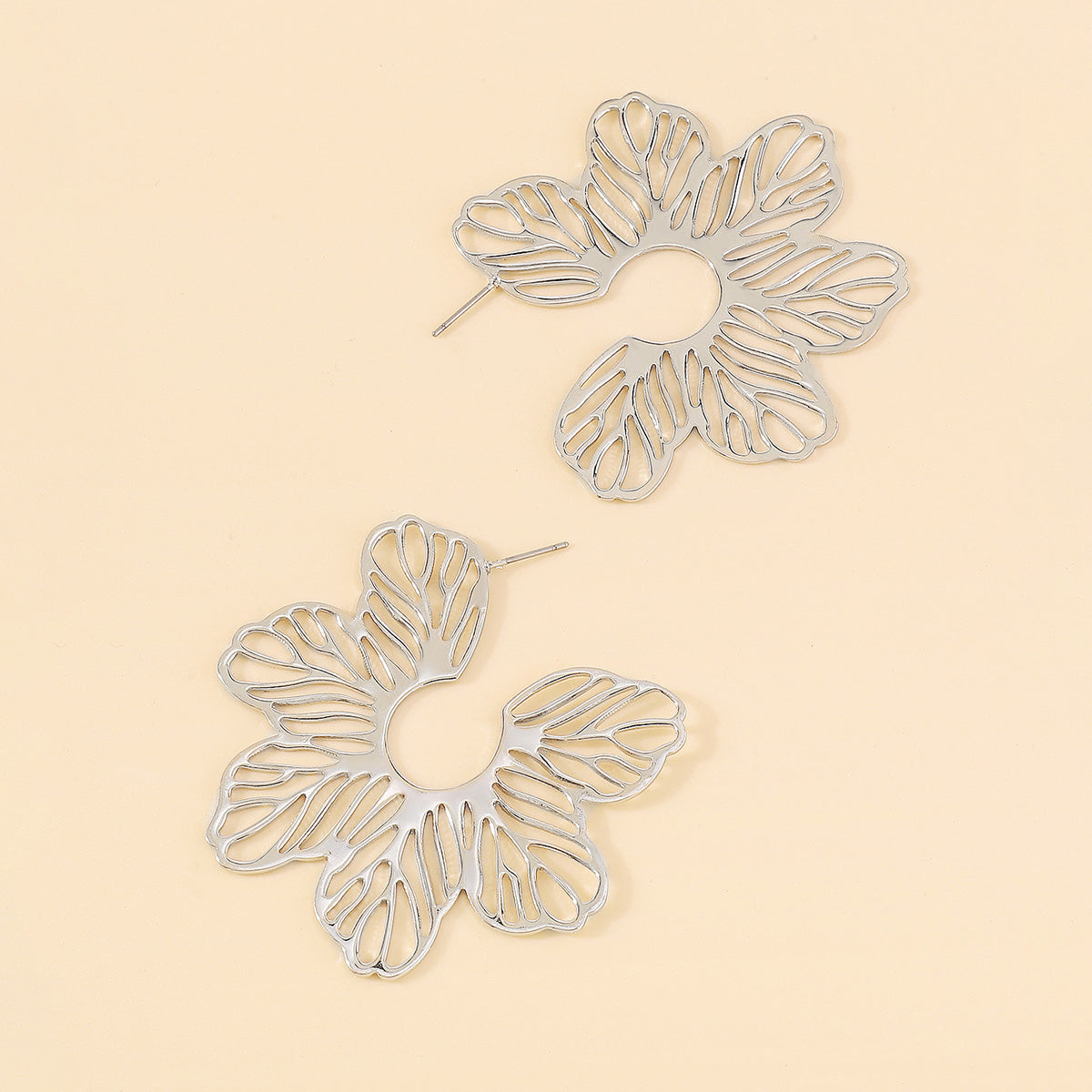 Silver-Plated Cutout Flower Huggie Earrings