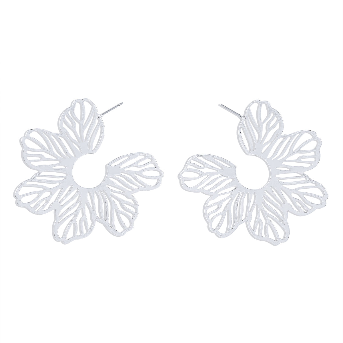 Silver-Plated Cutout Flower Huggie Earrings