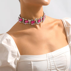 Rose Crystal & Rhodium-Plated Cluster Choker Necklace