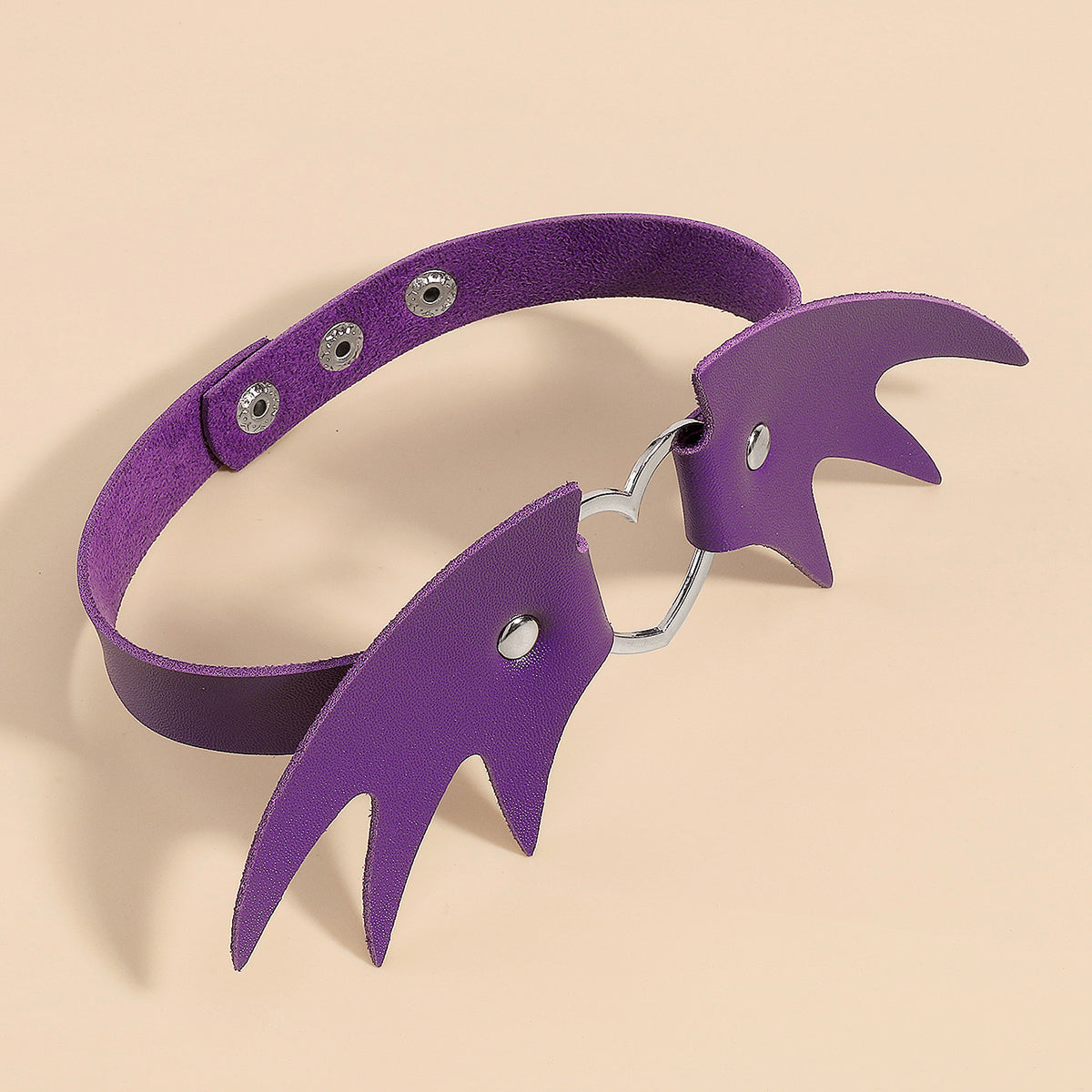 Purple Polystyrene & Silver-Plated Bat Wing Heart Choker Necklace