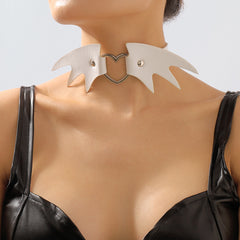 White Polyurethane & Silver-Plated Bat Wing Heart Choker Necklace