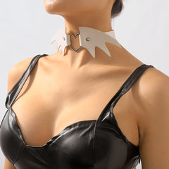 White Polyurethane & Silver-Plated Bat Wing Heart Choker Necklace