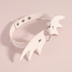 White Polyurethane & Silver-Plated Bat Wing Heart Choker Necklace