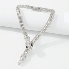 Cubic Zirconia & Silver-Plated Snake Lariat Necklace