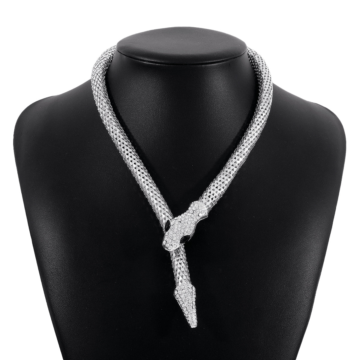 Cubic Zirconia & Silver-Plated Snake Lariat Necklace