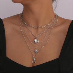 White Crystal & Cubic Zirconia Heart Pendant Layered Chain Necklace