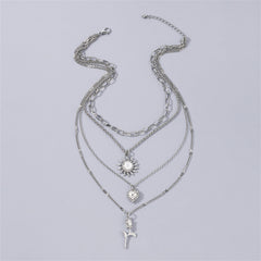 White Crystal & Cubic Zirconia Heart Pendant Layered Chain Necklace