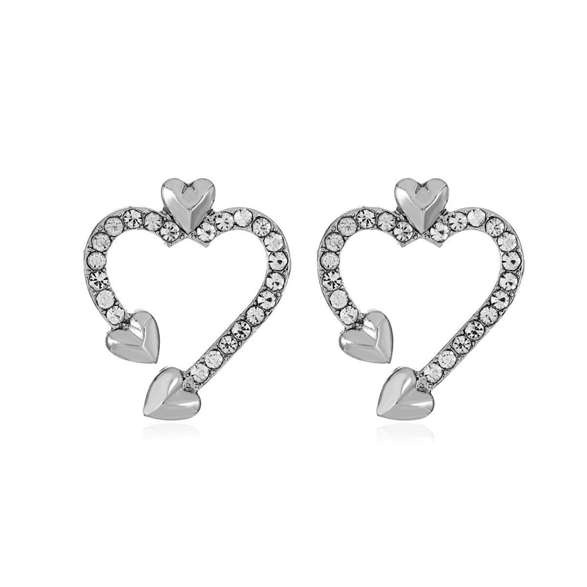 Cubic Zirconia & Silver-Plated Open Heart Stud Earrings