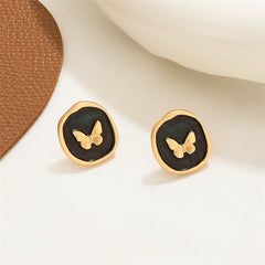 Black Enamel & 18K Gold-Plated Butterfly Stud Earrings