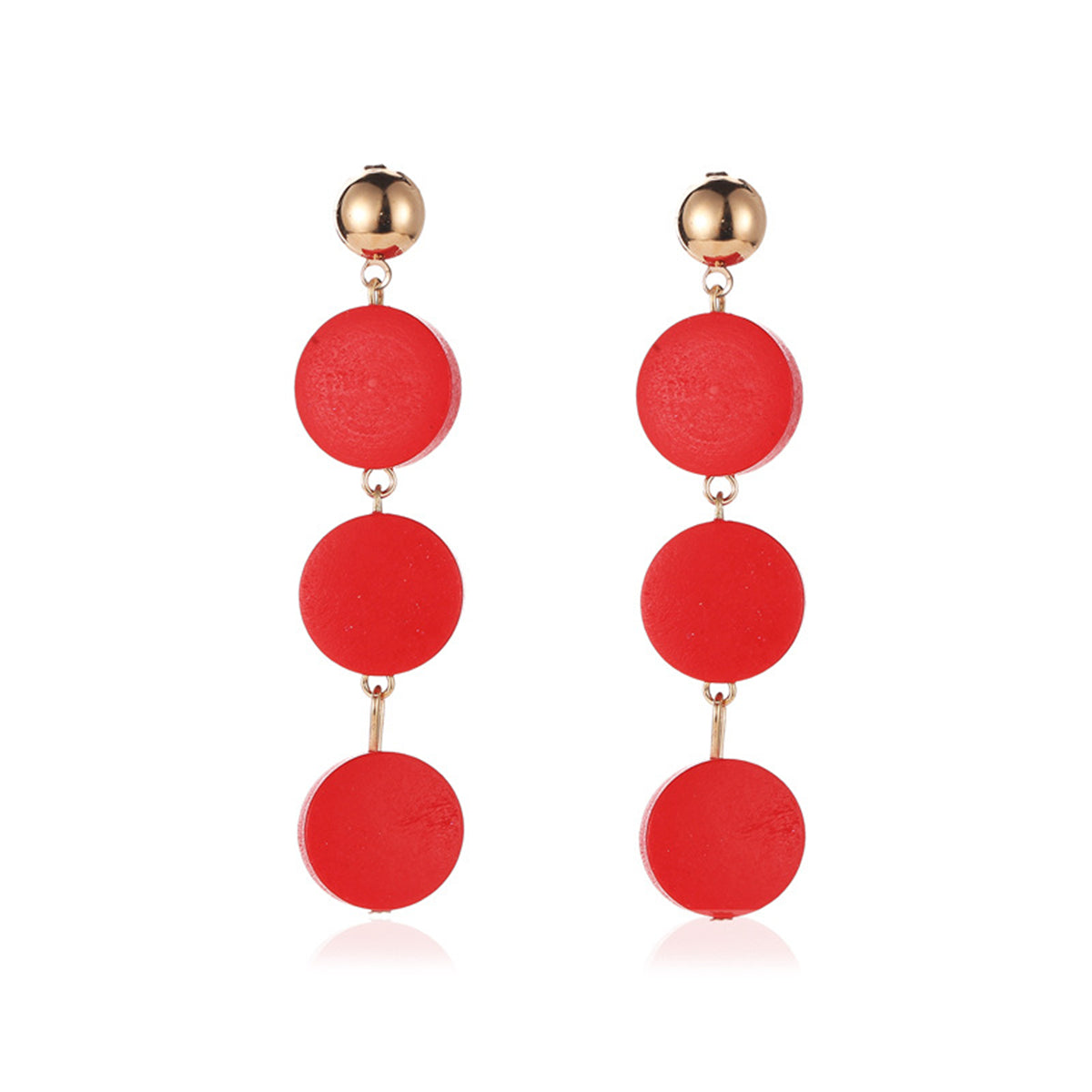 Red Wood & 18K Gold-Plated Tiered Round Drop Earrings