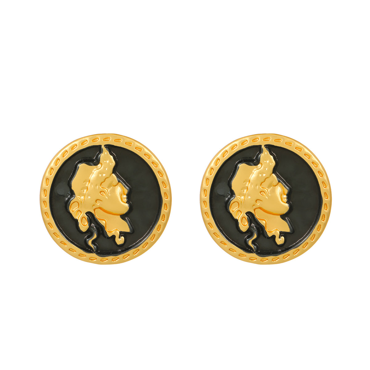 Black Enamel & 18K Gold-Plated Round Cameo Stud Earrings