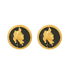 Black Enamel & 18K Gold-Plated Round Cameo Stud Earrings