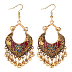 Red Enamel & 18K Gold Plated Ball-Detail Flower Drop Earrings