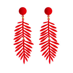 Red Enamel & 18K Gold-Plated Leaves Drop Earrings