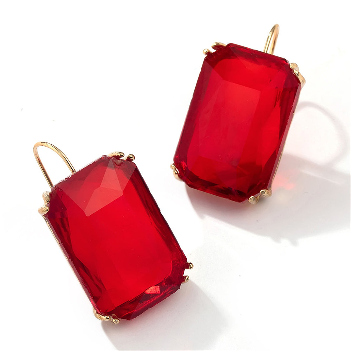 Red Crystal & 18K Gold-Plated Radiant-Cut Drop Earrings