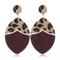 Red Leopard Gabardine Patchwork Drop Earrings