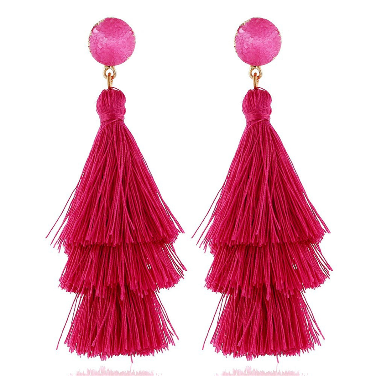 Rose Tri-Layered Tassel Drop Earrings