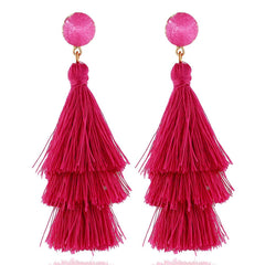 Rose Tri-Layered Tassel Drop Earrings