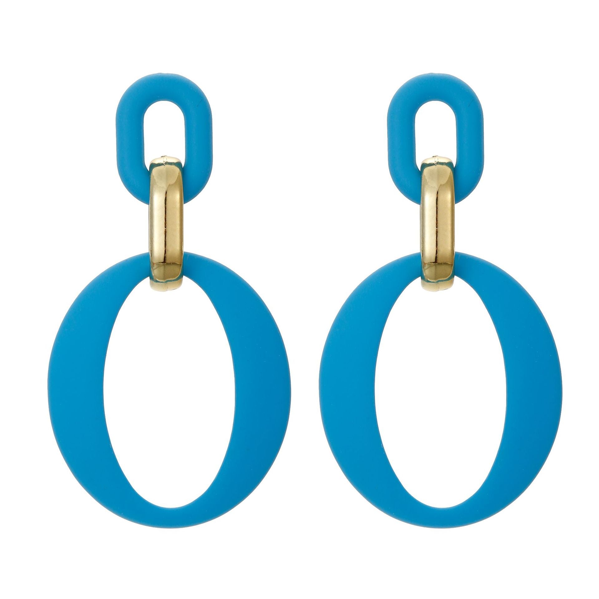 Sky Blue Enamel & 18K Gold-Plated Openwork Oval Drop Earrings