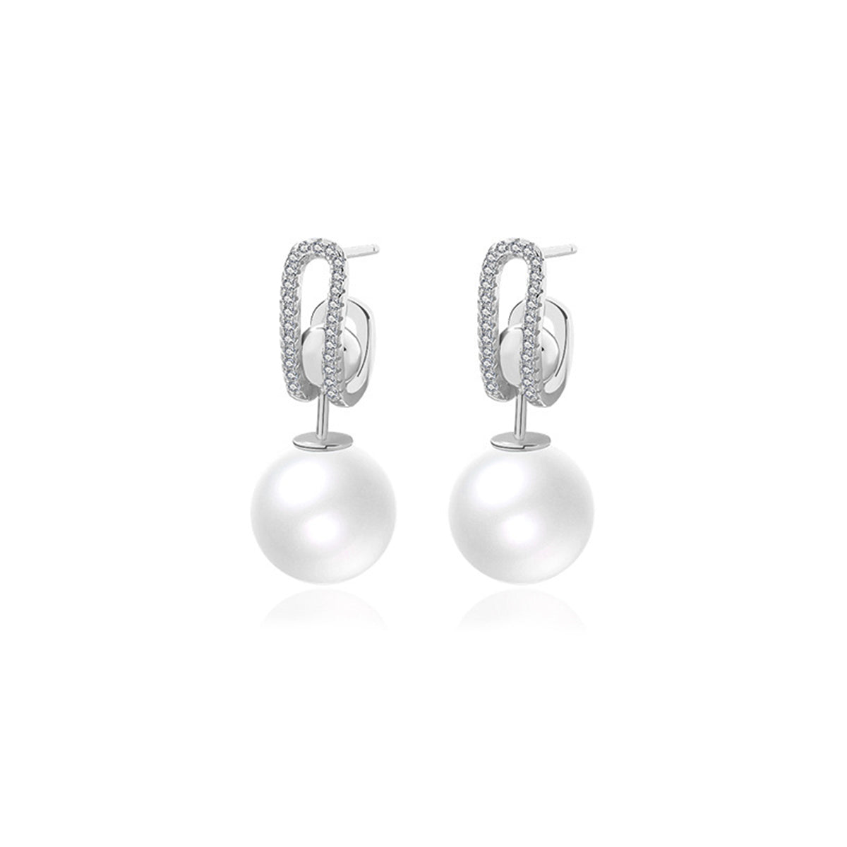 Cubic Zirconia & Pearl Silver-Plated Curve Drop Earrings