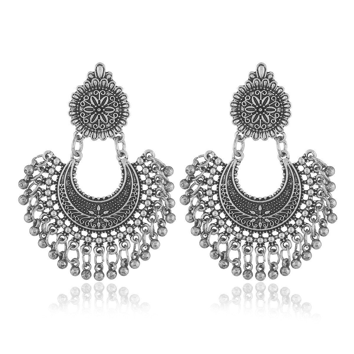 Silver-Plated Boho Intricate Drop Earrings