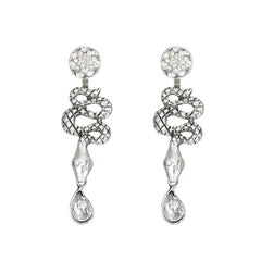 Cubic Zirconia & Silver-Plated Snake Ear Jackets