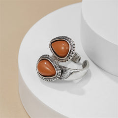 Orange Resin & Silver-Plated Drop Open Ring