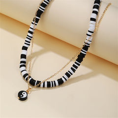 Black & White Polymer Clay Yin-Yang Pendant Necklace Set