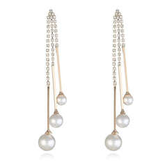 Pearl & Cubic Zirconia Ball Tassel Drop Earrings