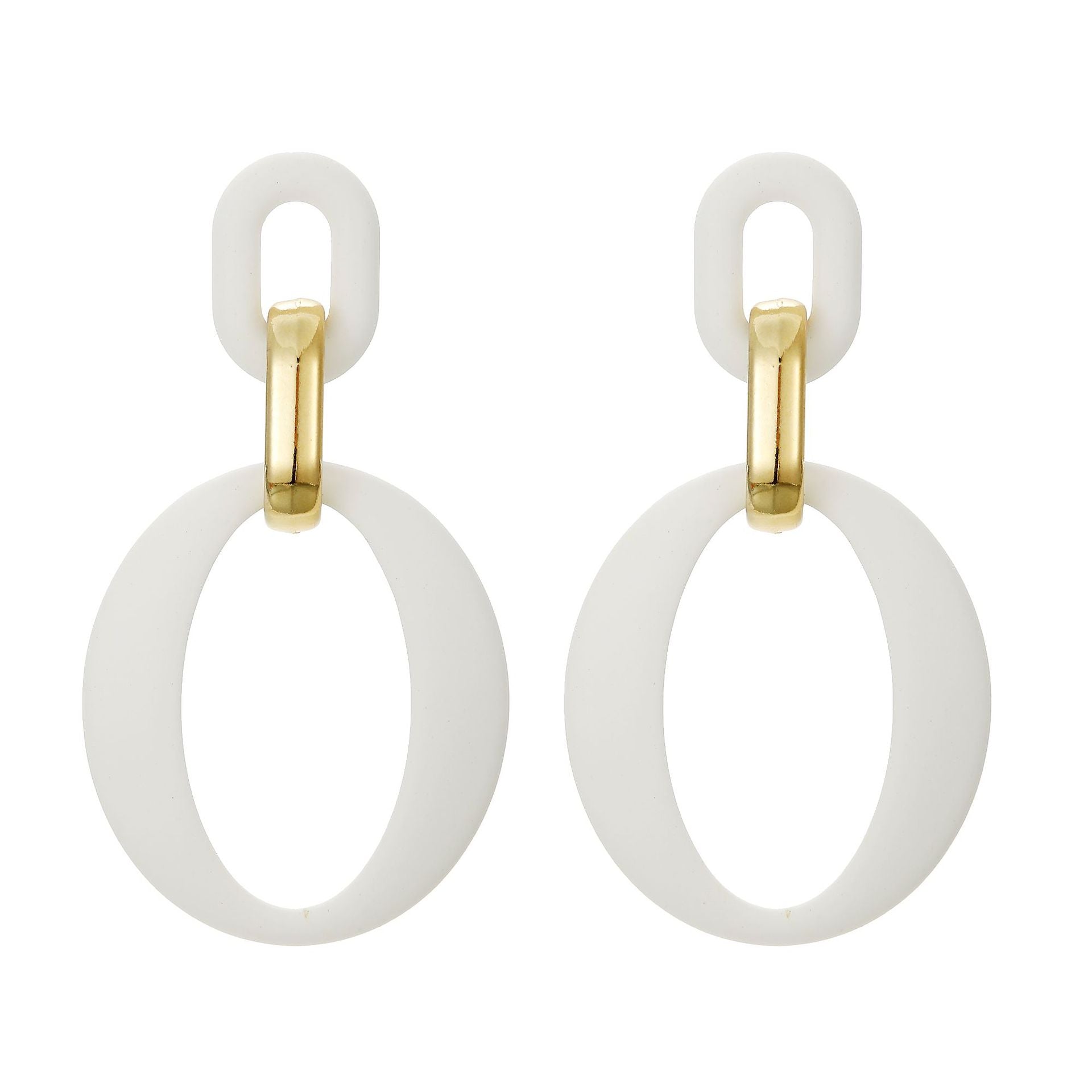 White Enamel & 18K Gold-Plated Openwork Oval Drop Earrings