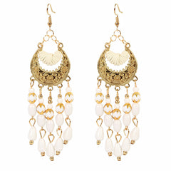 White Resin & Polyster 18K Gold-Plated Tassel Drop Earrings