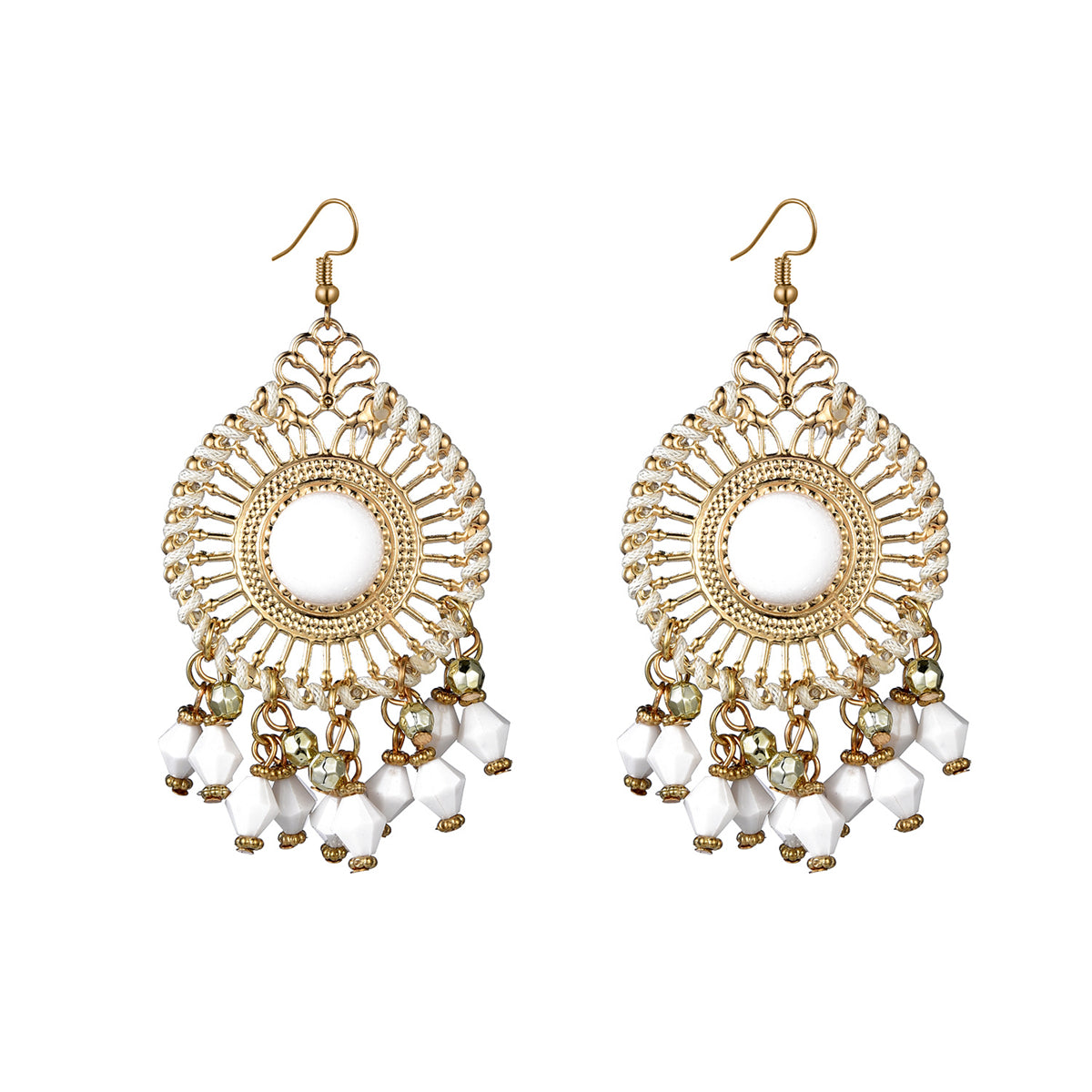 White Acrylic & Enamel 18K Gold-Plated Openwork Round Drop Earrings