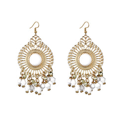 White Acrylic & Enamel 18K Gold-Plated Openwork Round Drop Earrings