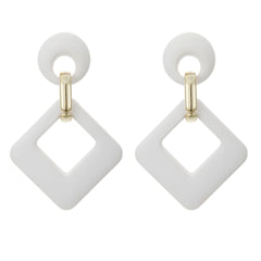 White Enamel & 18K Gold-Plated Open Rhombus Drop Earrings