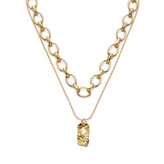 Elegant 18K gold-plated chain necklace featuring a rectangle pendant adorned with a small gold stone for a chic look.