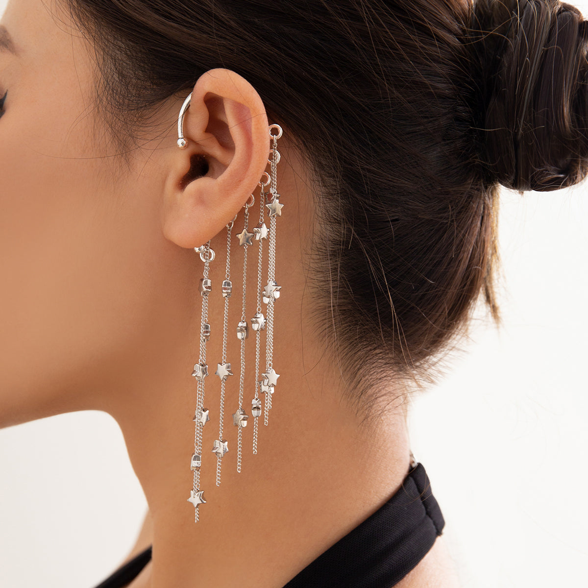 Silver-Plated Star Tassel Ear Cuff