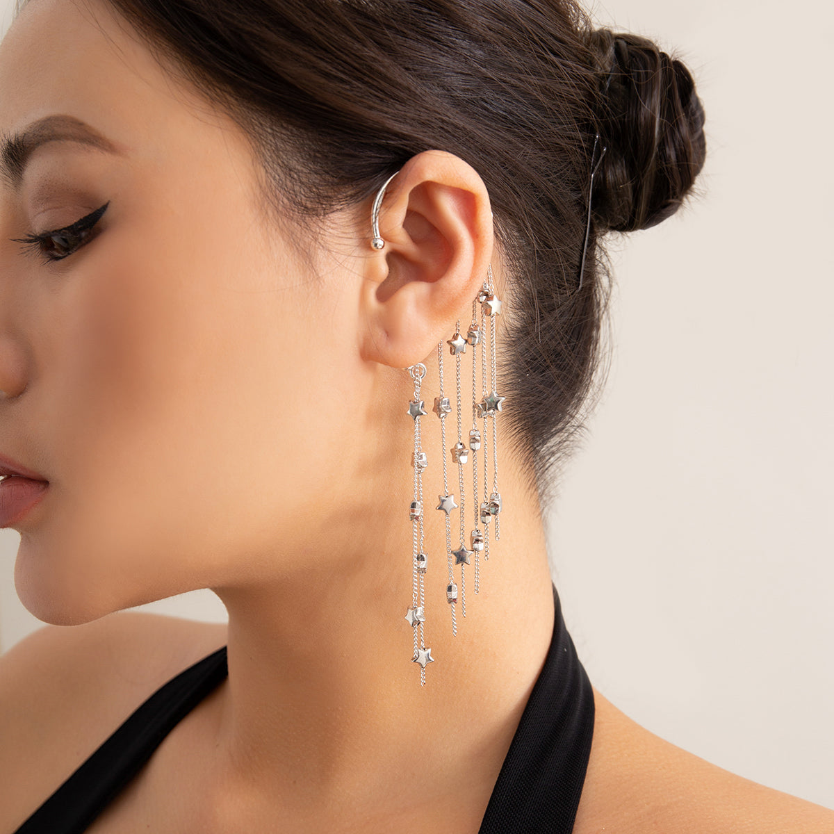 Silver-Plated Star Tassel Ear Cuff